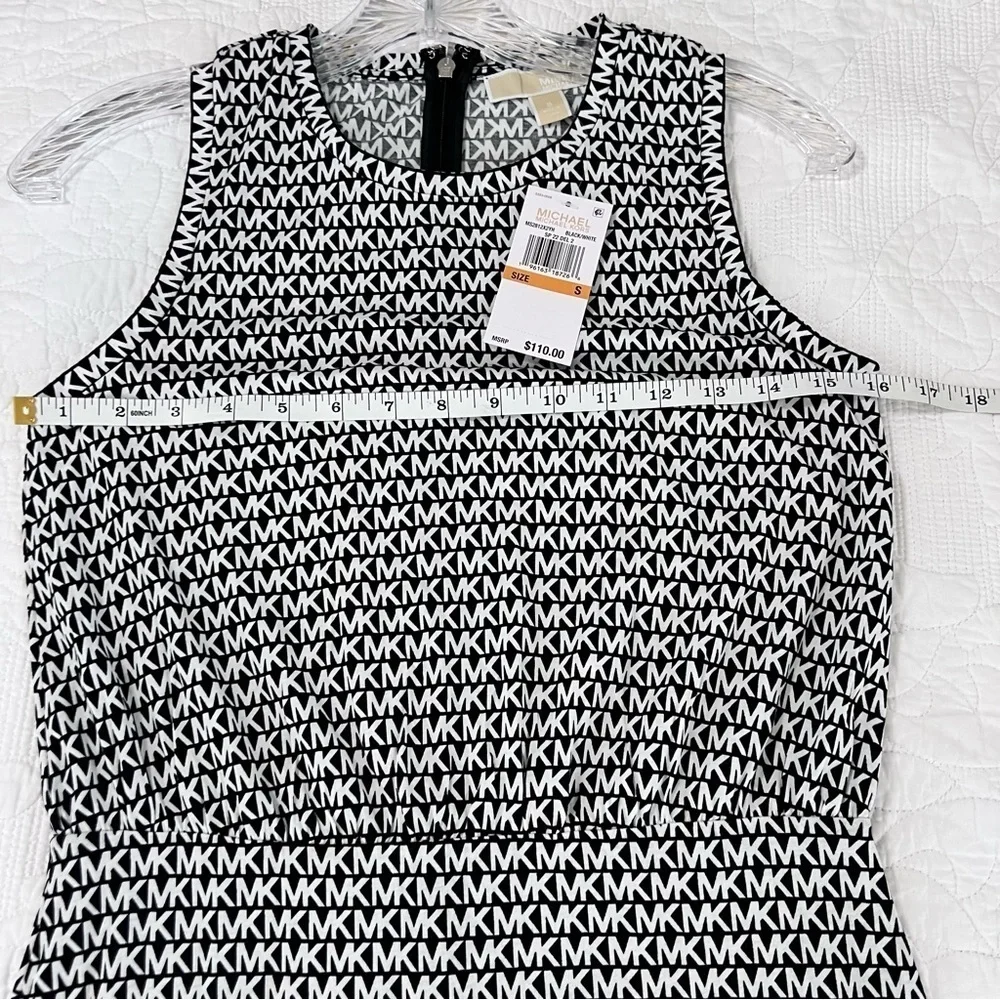 Michael Kors Dress Women Small Logo Black White MK Mini Sleeveless Monogram C5
